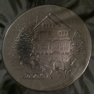 Christmas Couple on Sleigh Serving Glass Platter